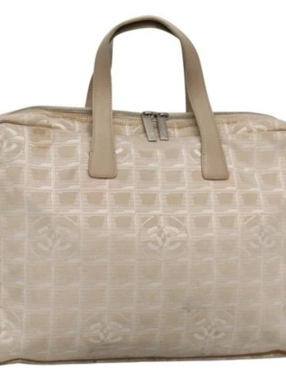 CHANEL New Travel line Hand Bag Nylon Beige CC Auth ti2897